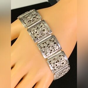 RARE - Vintage Sterling Silver Panel Bracelet. / 38g